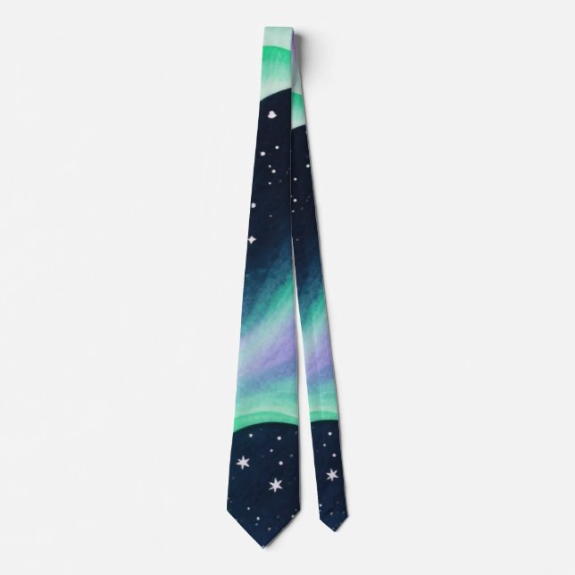 Aurora Borealis, Green & Purple pattern Neck Tie (Front)