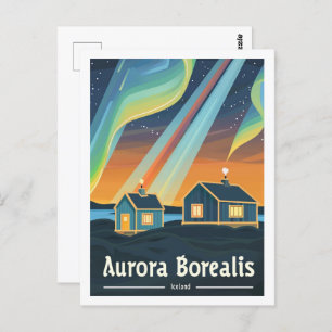Aurora Borealis Iceland Vintage Travel Place Postcard