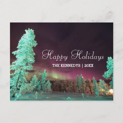 Aurora Borealis in Finland at Wintertime Holiday Postcard