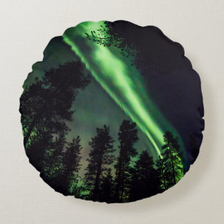 Aurora borealis in Finnish Lapland Round Pillow