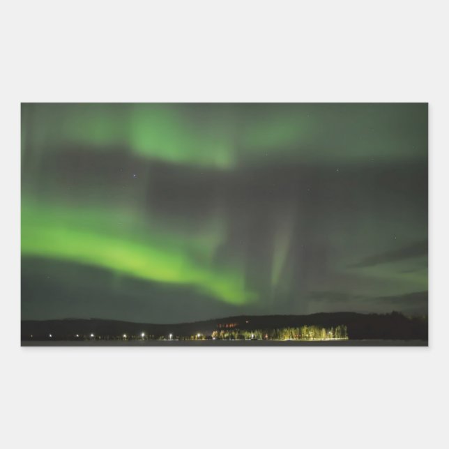 Aurora borealis in the sky rectangular sticker (Front)