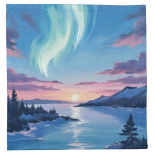 Aurora Borealis Lake Dreamy Night Landscape Cloth Napkin