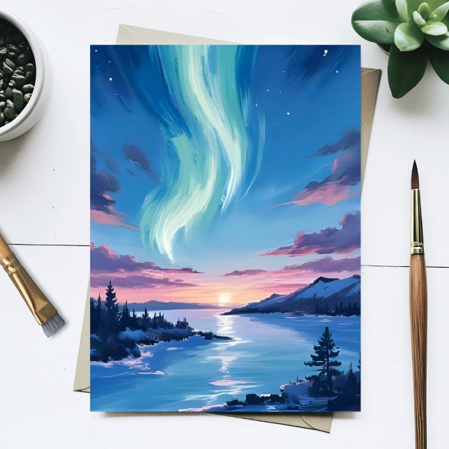 Aurora Borealis Lake Dreamy Night Landscape Postcard (Creator Uploaded)