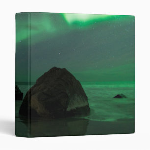Aurora Borealis   Lofoten Beach Norway 3 Ring Binder
