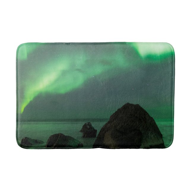 Aurora Borealis | Lofoten Beach Norway Bath Mat (Front)