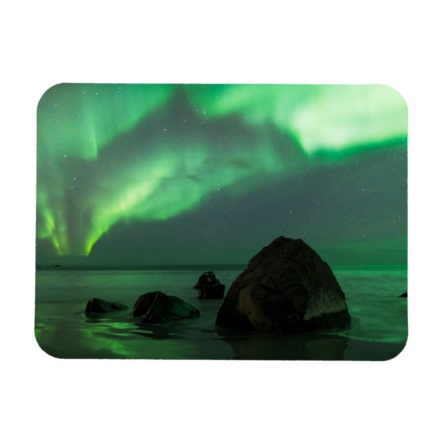 Aurora Borealis | Lofoten Beach Norway Magnet (Horizontal)