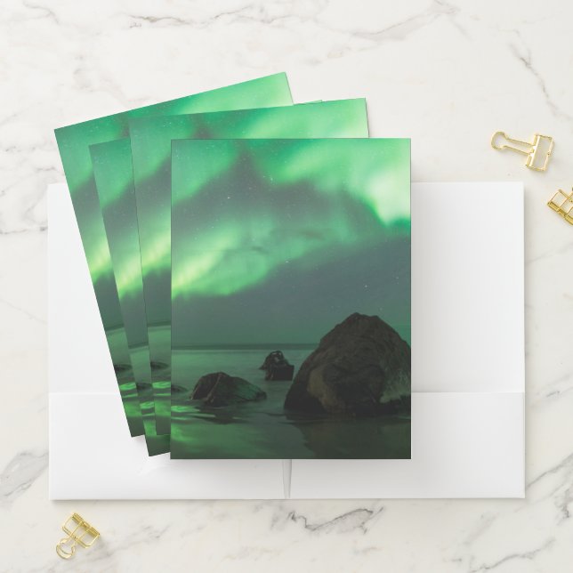 Aurora Borealis | Lofoten Beach Norway Pocket Folder (In Situ)