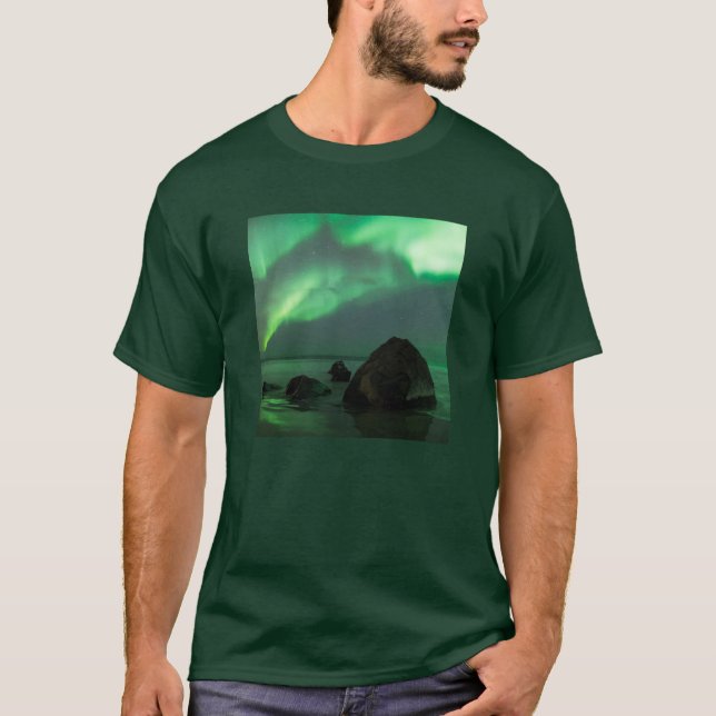 Aurora Borealis | Lofoten Beach Norway T-Shirt (Front)