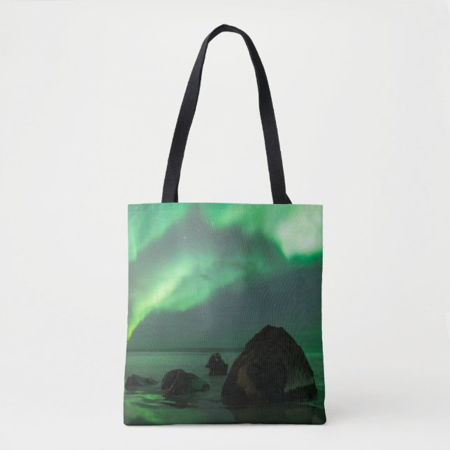 Aurora Borealis | Lofoten Beach Norway Tote Bag (Front)