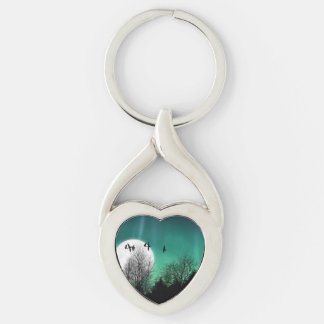 Aurora Borealis & Moon - Green Keychain