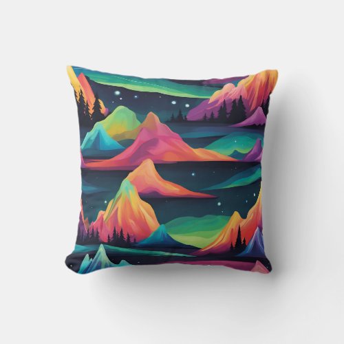 Aurora Borealis Mountains And Northern Lights  Throw Pillow