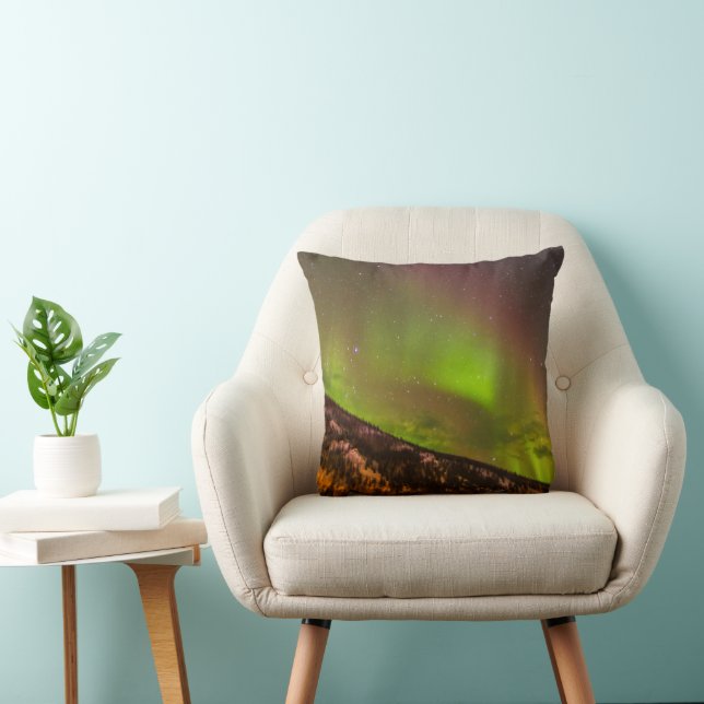 Aurora Borealis | Mountains Fairbanks Alaska Throw Pillow (Chair)