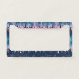 Aurora Borealis Night Sky Pine Forest Glow License Plate Frame