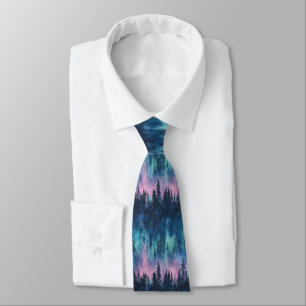 Aurora Borealis Night Sky Pine Forest Glow Neck Tie