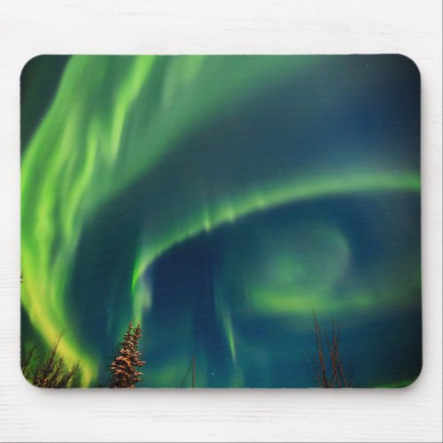 Aurora Borealis Northern lights Alaska sky Green Mouse Pad