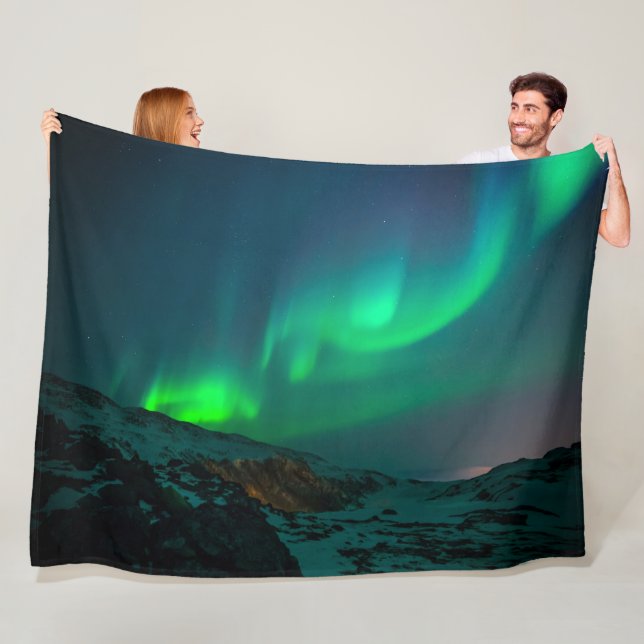 Aurora Borealis Northern lights Arctic Green Night Fleece Blanket (In Situ)