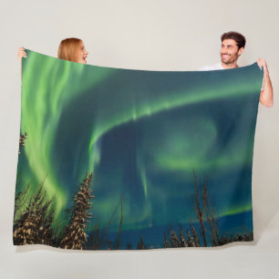 Aurora Borealis Northern lights Arctic Green Night Fleece Blanket