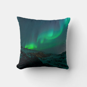 Aurora Borealis Northern lights Arctic Green Night Throw Pillow