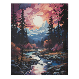 Aurora Borealis Northern Lights Art snow capped mo Faux Canvas Print