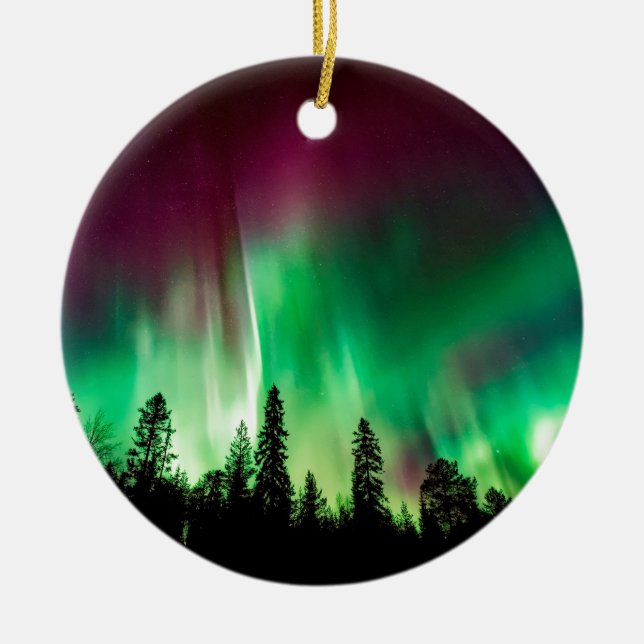 Aurora borealis northern lights ceramic ornament (Front)