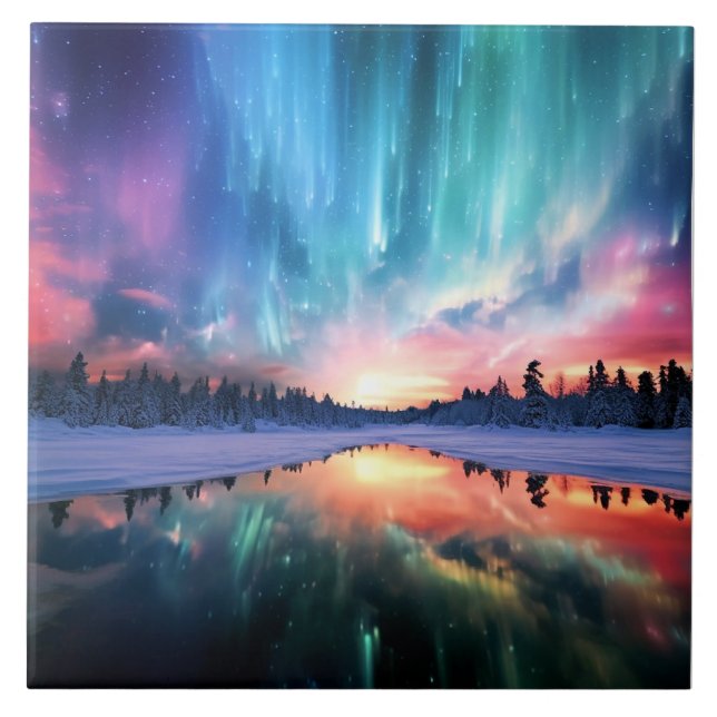 Aurora Borealis, Northern Lights, Ceramic Tile (Front)