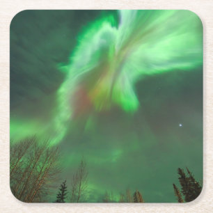 Aurora Borealis Northern Lights Fairbanks Square Paper Coaster