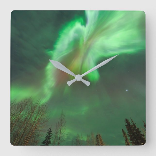 Aurora Borealis Northern Lights | Fairbanks Square Wall Clock (Front)