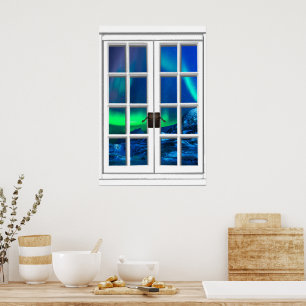Aurora Borealis Northern Lights Fake Window Art Poster