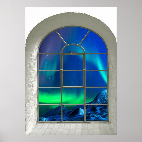 Aurora Borealis Northern Lights Faux Window Art Poster