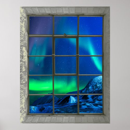 Aurora Borealis Northern Lights Faux Window Poster