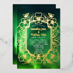 Aurora Borealis Northern Lights Gold Foil Wedding Invitation
