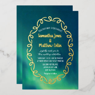 Aurora Borealis Northern Lights Gold Foil Wedding Invitation