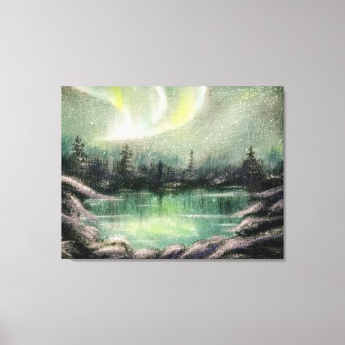 Aurora Borealis Northern Lights Green Landscape Canvas Print