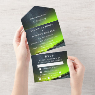 Aurora Borealis Northern lights Night Sky Wedding  All In One Invitation