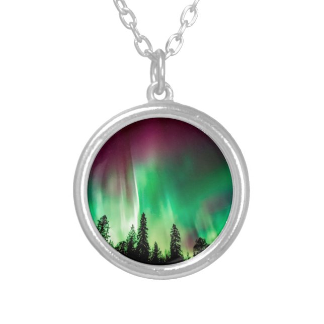 Aurora borealis northern lights silver plated necklace (Front)