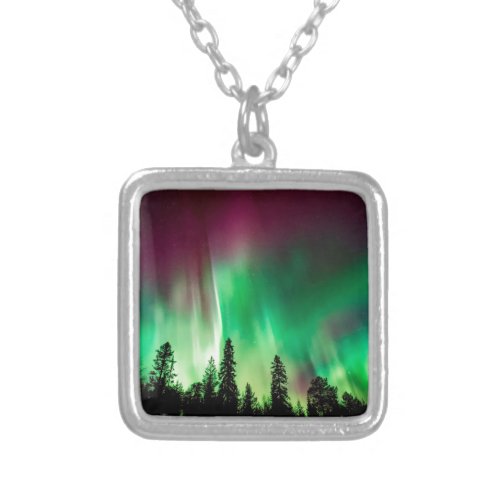 Aurora borealis northern lights silver plated necklace