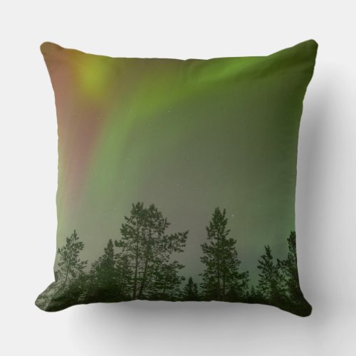 Aurora Borealis Northern Lights Trees Nature Lands Throw Pillow