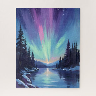 Aurora Borealis Northern Lights Watercolor Jigsaw Puzzle