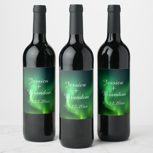 Aurora Borealis Northern lights Wedding Wine Label (Bottles)