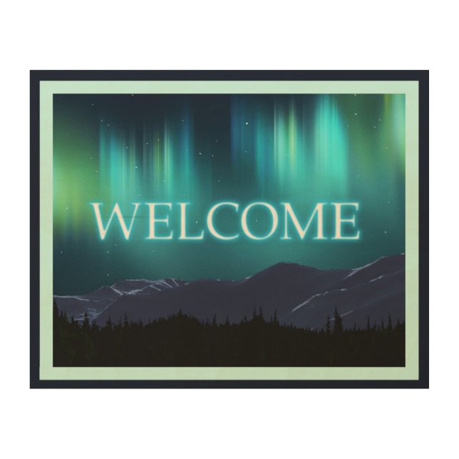 Aurora Borealis (Northern Lights) - Welcome Wood Wall Decor (Front)