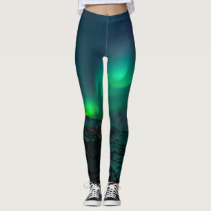 Aurora Borealis Northern lights winter stars sky Leggings