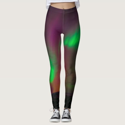 Aurora Borealis Northern lights winter stars sky Leggings