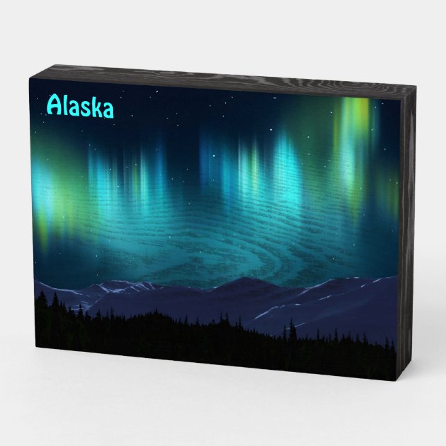 Aurora Borealis - Northern Lights Wooden Box Sign (Angled Horizontal)