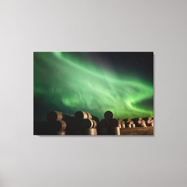 Aurora Borealis Over Alberta Farm Canvas Print (Front)