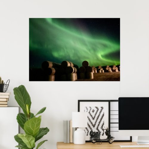 Aurora Borealis Over Alberta Farm Poster