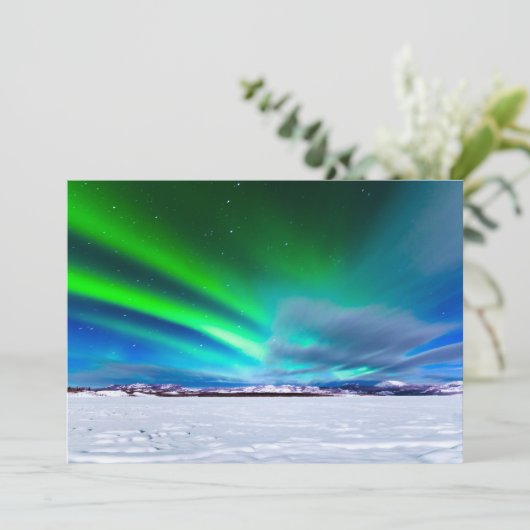 Aurora borealis over frozen Lake Laberge, Yukon (Standing Front)