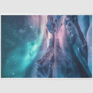 Aurora Borealis Over Snowy Mountain Landscape Tissue Paper