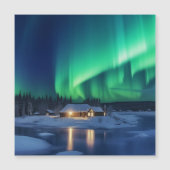 Aurora borealis over winter cabin (Front)
