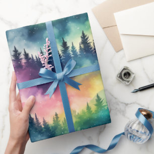 Aurora Borealis Pastel Pines Northern Lights Wrapping Paper
