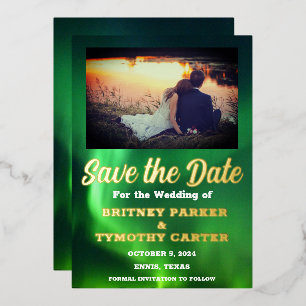 Aurora Borealis Sky QR Code Photo Wedding Foil Invitation